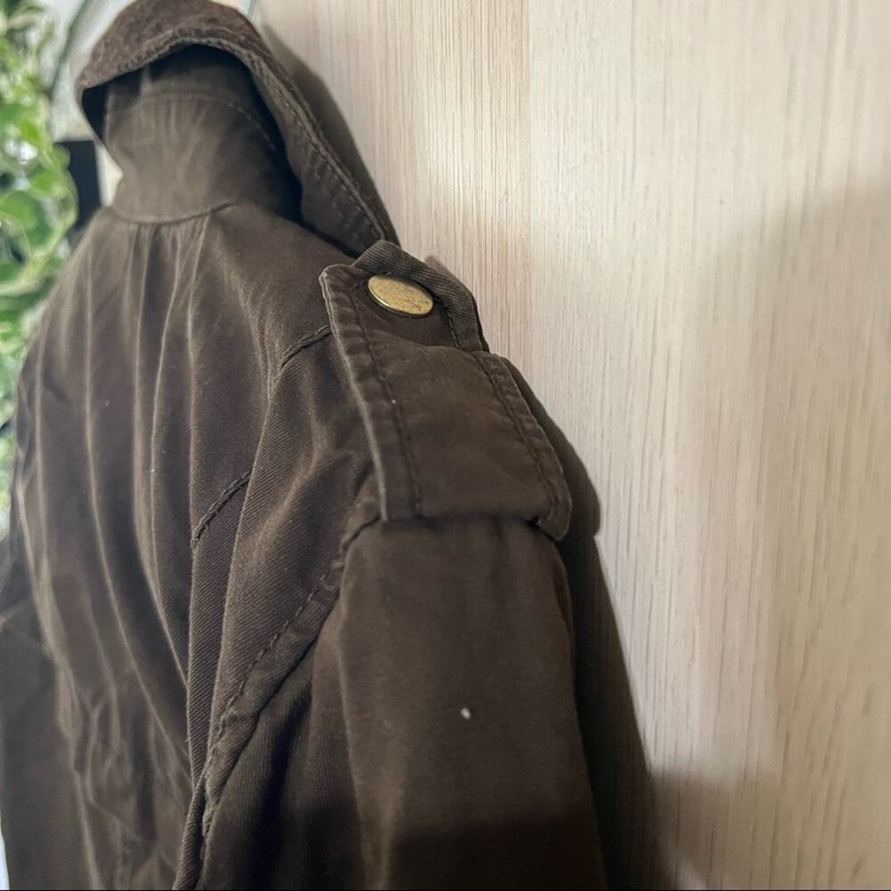 Zara Basic Brown Cotton Crossover Parka Jacket Medium - Picture 5 of 5